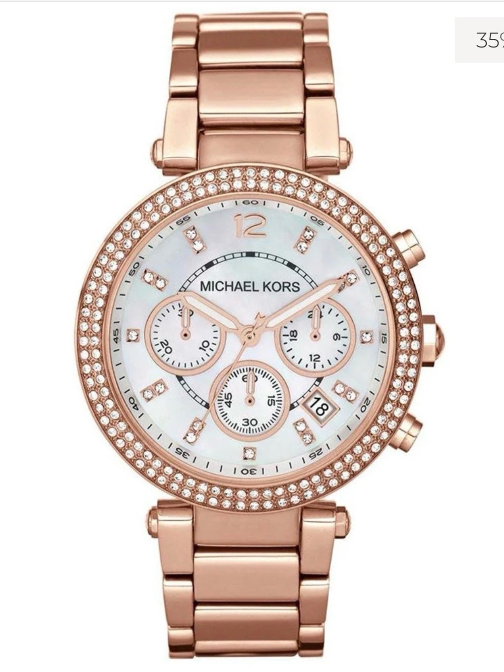 Michael Kors Rose Gold Crystal Bezel Chronograph Watch